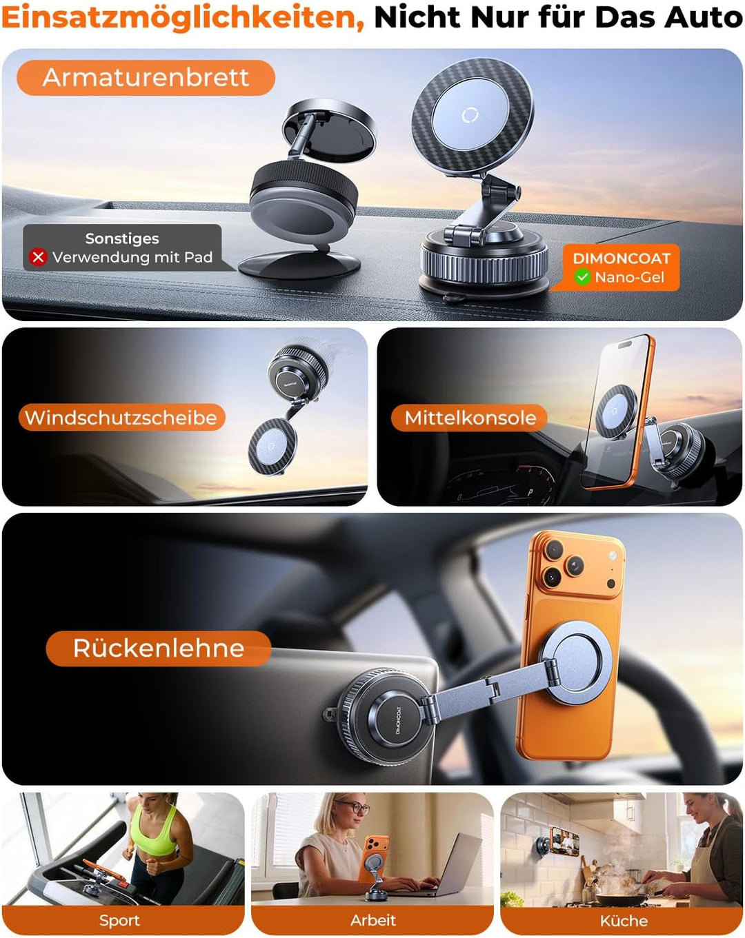 Upgraded 360°Drehbare Vakuum Handyhalterung Auto Magnetische, Nano-Gel Handyhalterung für Magsafe ,