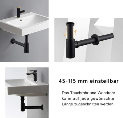 Wasserrhythm Universal Siphon mit Ablaufgarnitur für Waschbecken und Waschschalen mit Überlauf, Pop