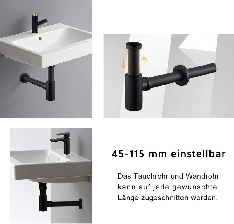 Wasserrhythm Universal Siphon mit Ablaufgarnitur für Waschbecken und Waschschalen mit Überlauf, Pop