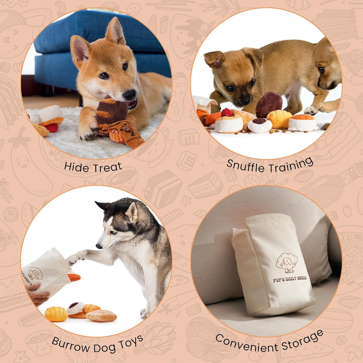 Nocciola 10 Stück Brot-Hundespielzeug mit Tragetasche, quietschendes, langlebiges Hundespielzeug geg