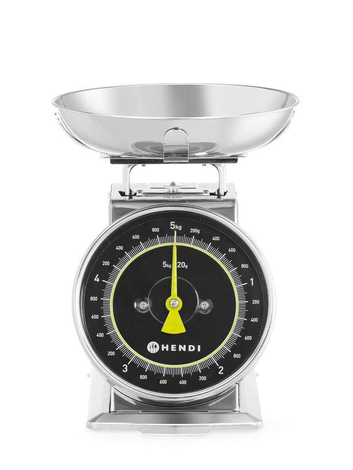 HENDI Küchenwaage, mechanisch, für max 5 kg, Einteilung 20g, mit Wiegeschale, Tara-Funktion, keine B