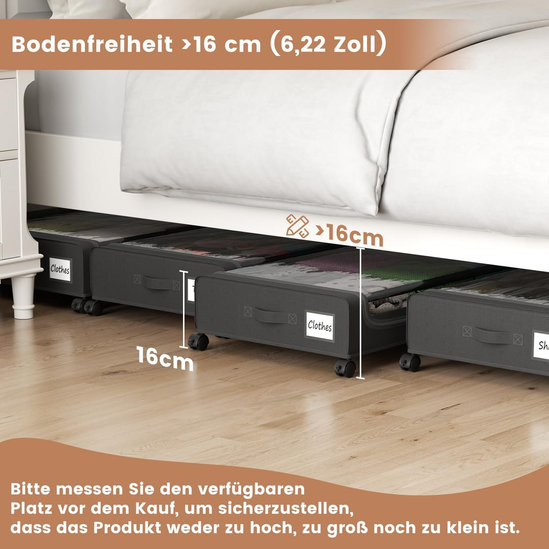 PHINOX Unterbett-Aufbewahrungsbehälter mit mit Rollen,2 Stück (74x42x16cm) -Schwarz Aufbewahrungsbox