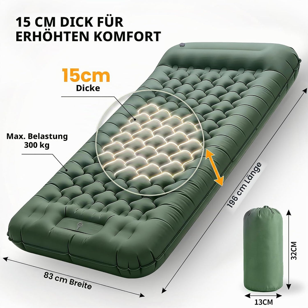 Aufblasbare Schlafmatte Extra Breit Extra Dick Campingmatte mit Fusspumpe Leicht und Robust für Outd