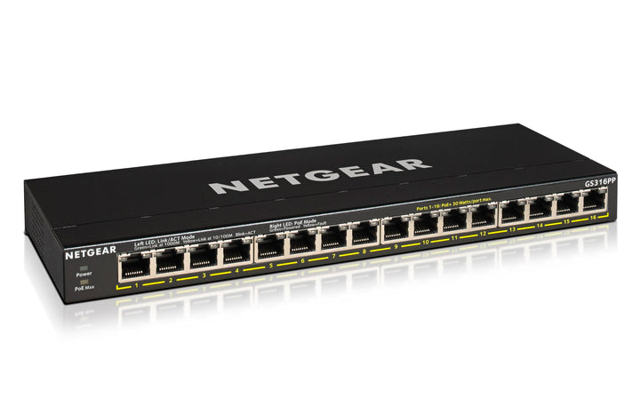 Netgear GS316PP 16 Port Gigabit Ethernet LAN PoE Switch (mit 16x PoE+ 183W, Plug-and-Play Netzwerk S