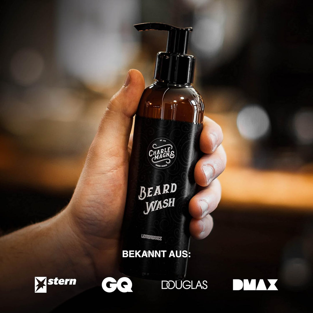 Charlemagne Bartshampoo - 200 ml - Barbershop-Erlebnis & Bart Styling für trockene Haut - Bartshampo