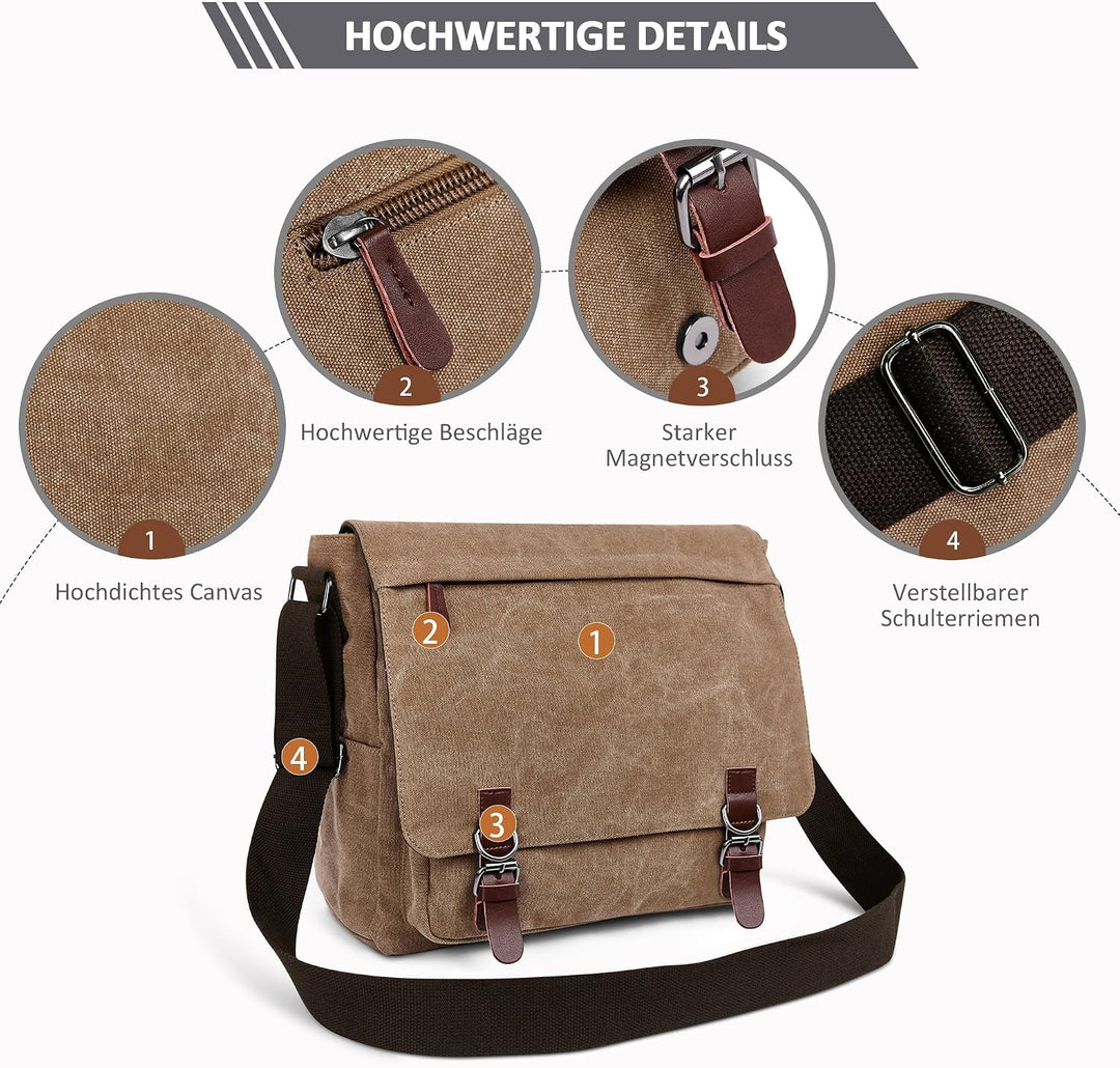 DORRISO Herren Umhängetasche Mode Schultertasche Leinwand Schultertaschen für 13.3 Zoll Laptop Kurie