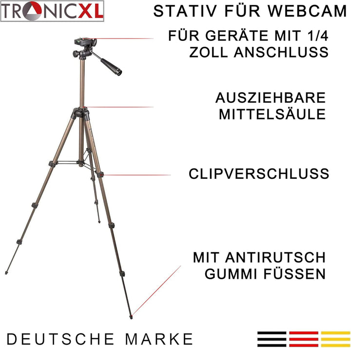 TronicXL 1,05m Tripod 19W Stativ für Webcam kompatibel mit Logitech C920 Brio 4K C925e C922x C922 C9