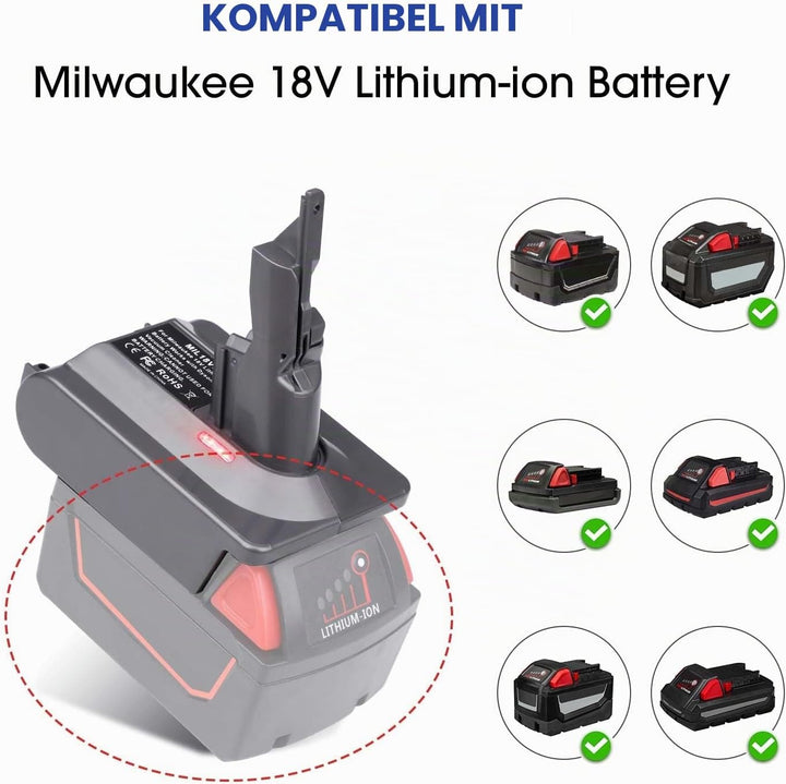 Für Dyson V8 Milwaukee M18 Batterieadapter, für Milwaukee M18 18 V Batterie, konvertiert zu für Dyso