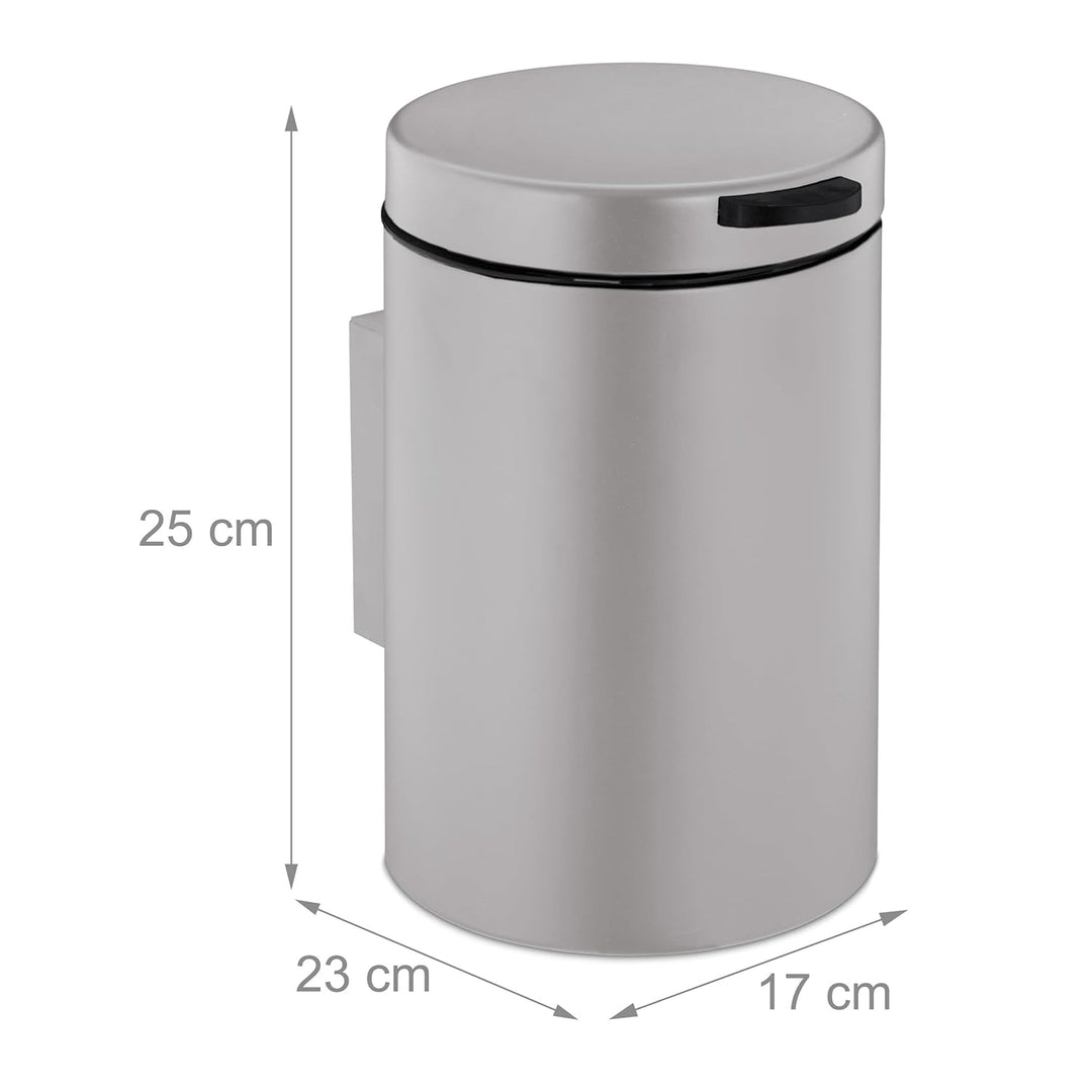 Relaxdays Kosmetikeimer Wandmontage, 3 l, Absenkautomatik, Inneneimer, Edelstahl, runder Badezimmer
