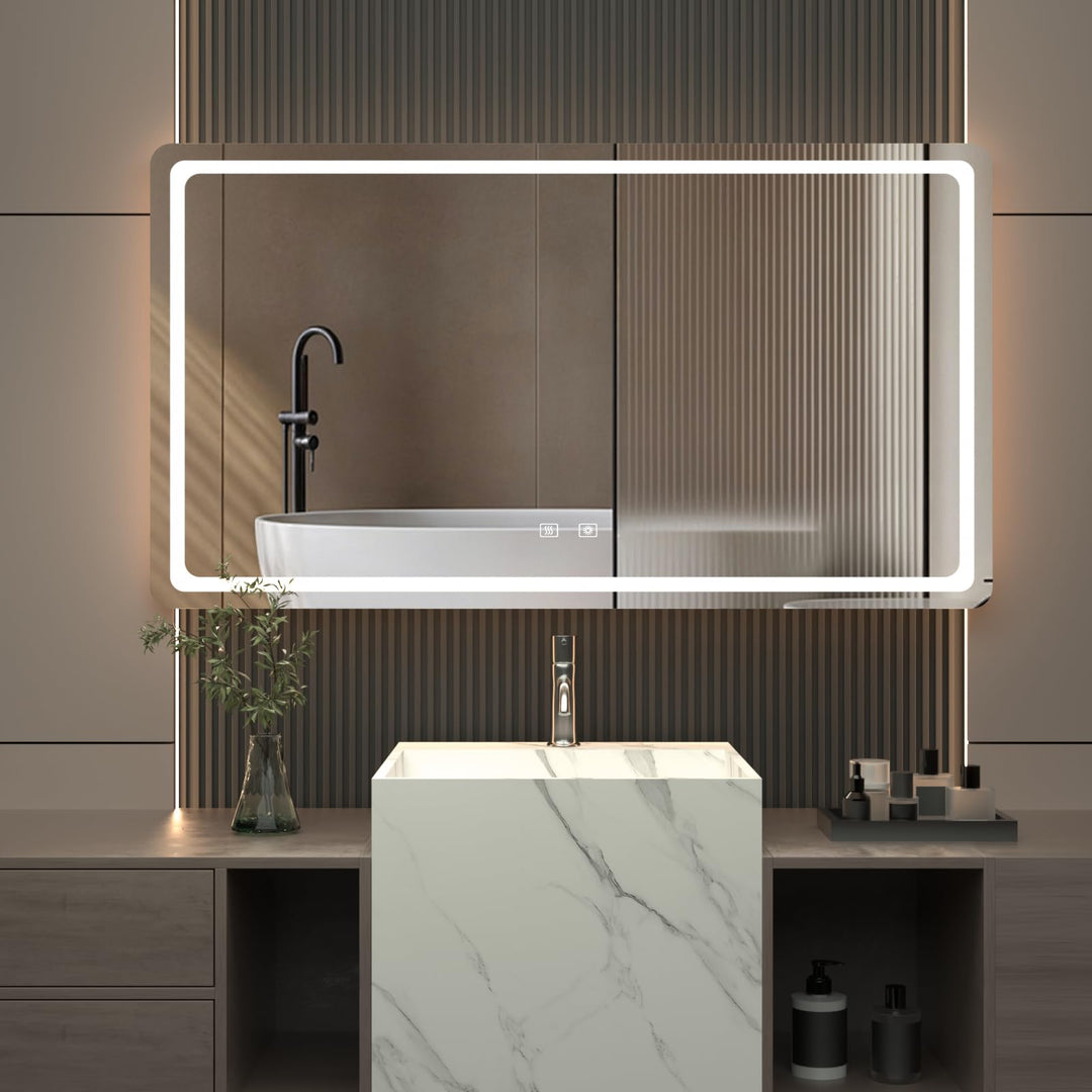 Badspiegel mit Beleuchtung - Wandspiegel mit 3 Farben &amp; Dimmbare Helligkeit, Touch-Schalter mit Anti