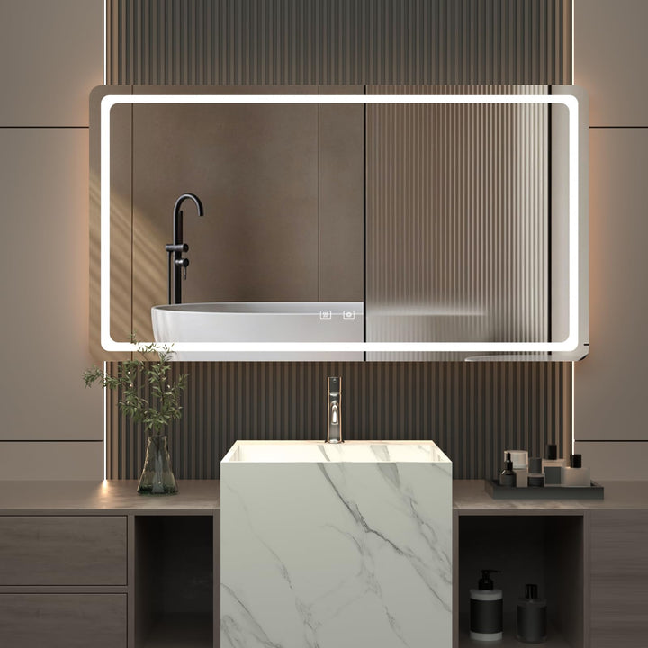 Badspiegel mit Beleuchtung - Wandspiegel mit 3 Farben &amp; Dimmbare Helligkeit, Touch-Schalter mit Anti