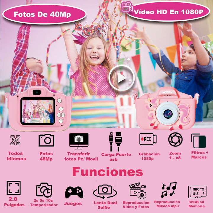 Lacosvi Kinderkamera, 5,1 cm (2 Zoll), 1080P HD, Selfie-Videokamera für Jungen und Mädchen, mit SD-K