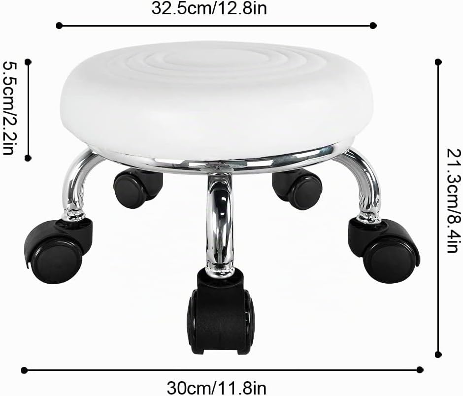 WKWKER Moderner Rollensitz PU Leder Niedriger runder Rollhocker Drehgelenk Kleiner Hocker mit Univer