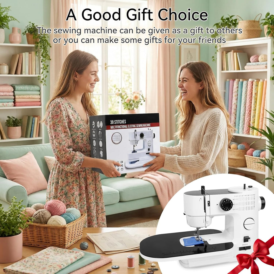 Nähmaschine für Anfänger mit Anschiebetisch, Qoosea 39 Stiche Klein Nähmaschine Kinder Portable Mini