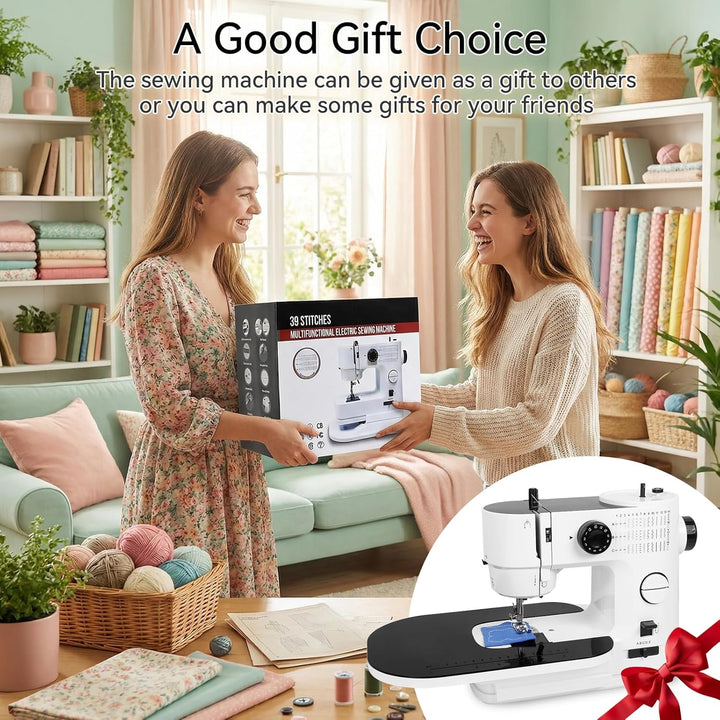 Nähmaschine für Anfänger mit Anschiebetisch, Qoosea 39 Stiche Klein Nähmaschine Kinder Portable Mini