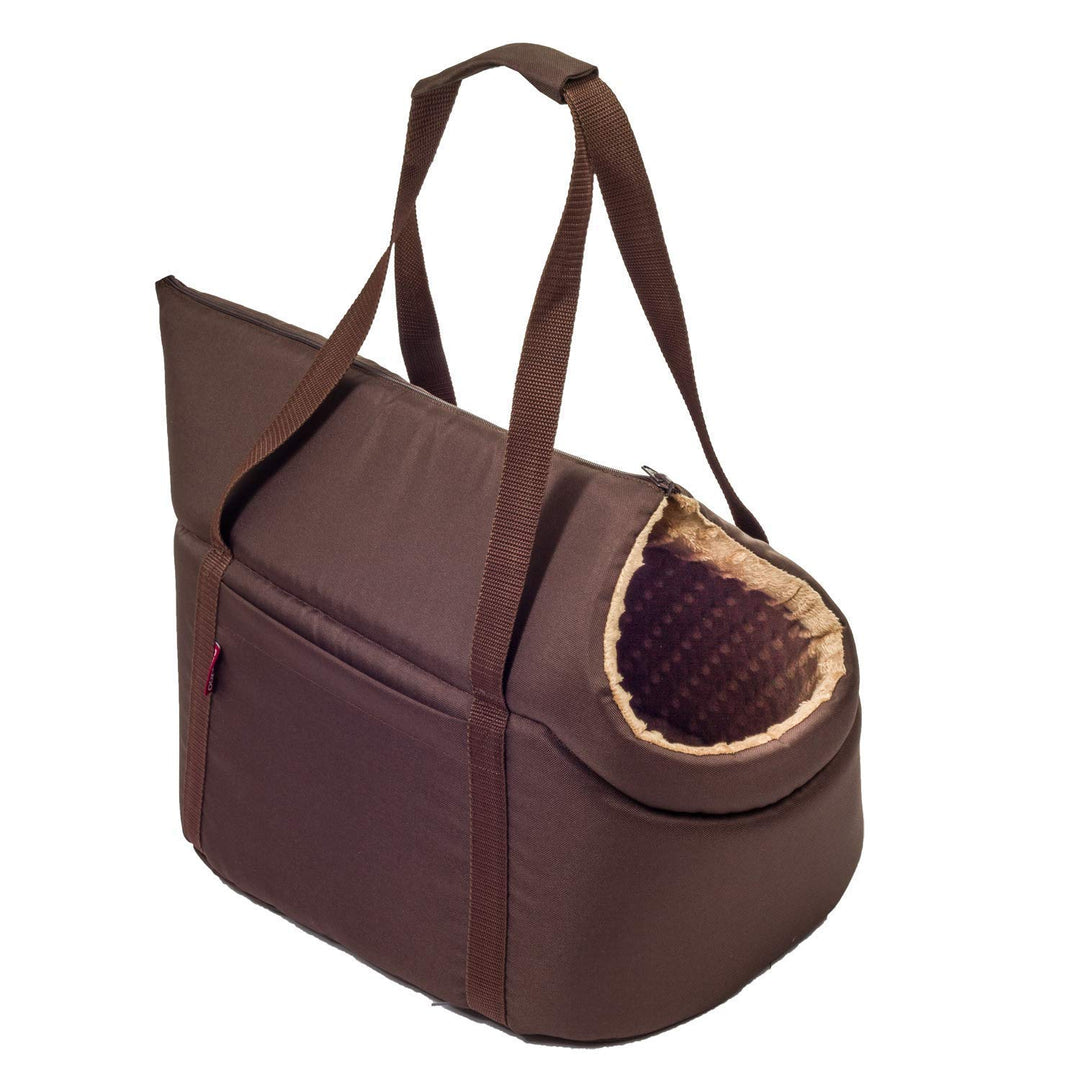 Hundetasche - Braun Beige/Minky, L bis 15 kg - Tragetasche für kleinen und mittleren Hund, Welpen, K