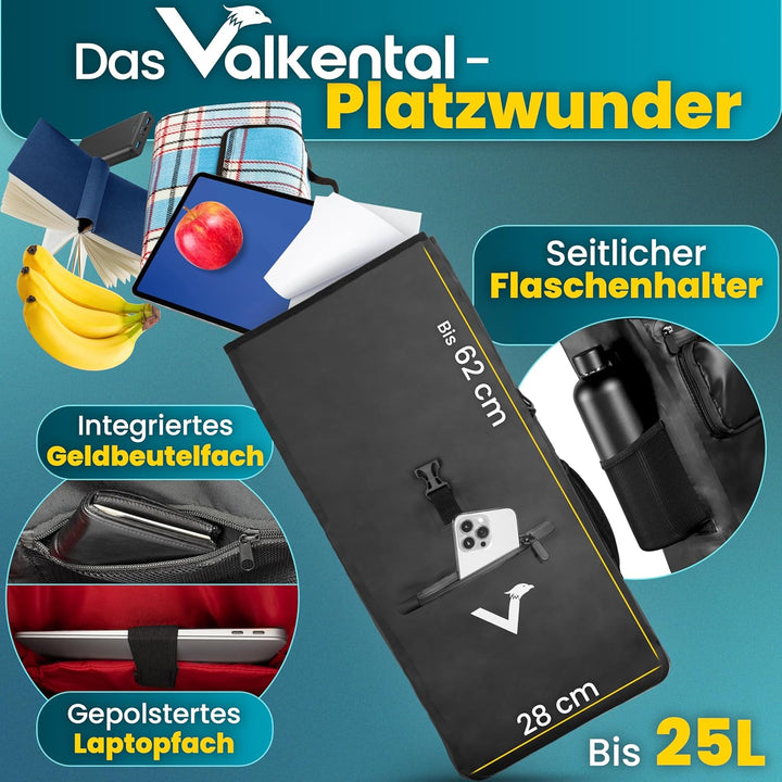 Valkental - 3in1 Fahrradtasche - Geeignet als Gepäckträgertasche, Rucksack und Umhängetasche - Wasse