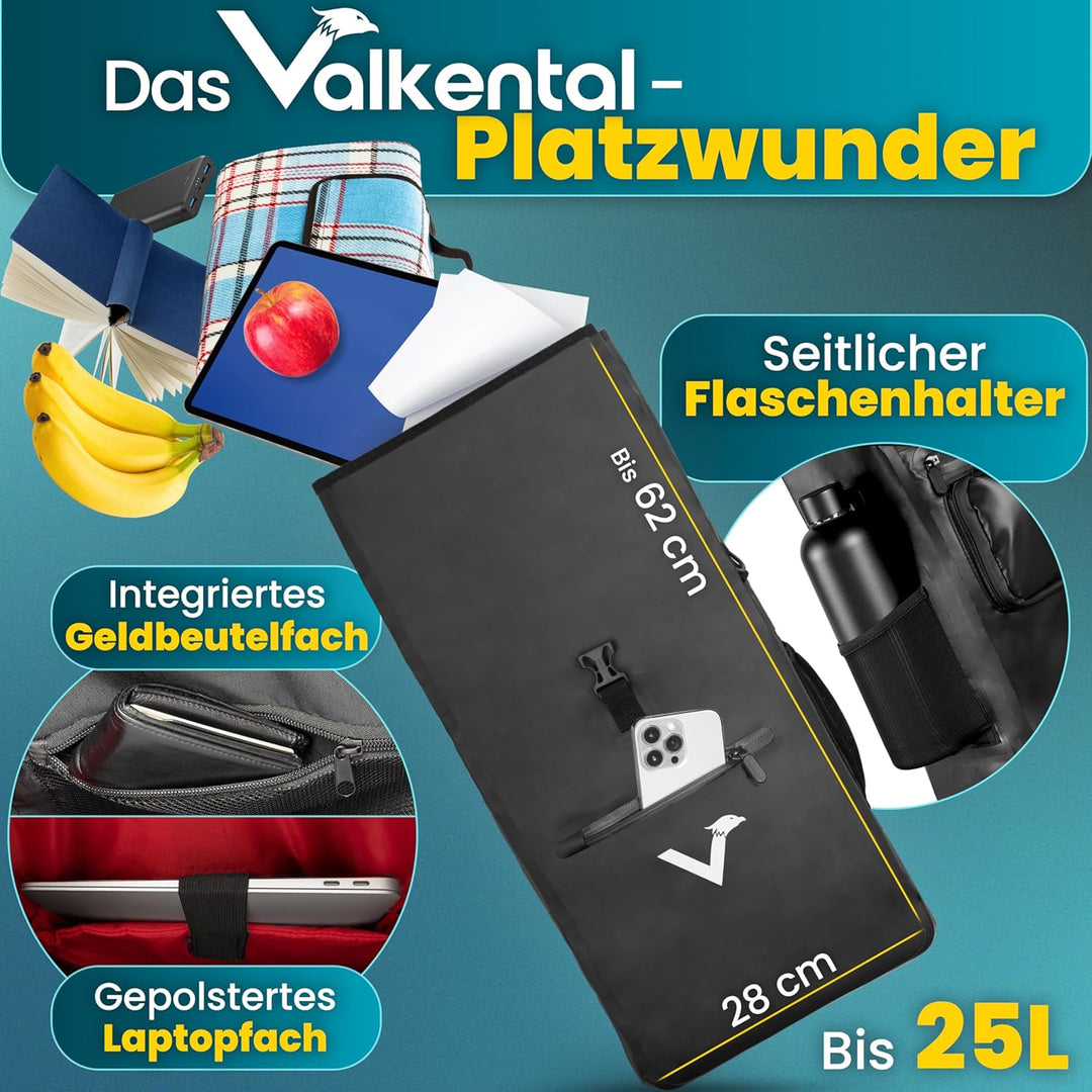 Valkental® 3in1 Fahrradtasche [Bis 25L] - Das Original - Geeignet als Gepäckträgertasche, Rucksack u