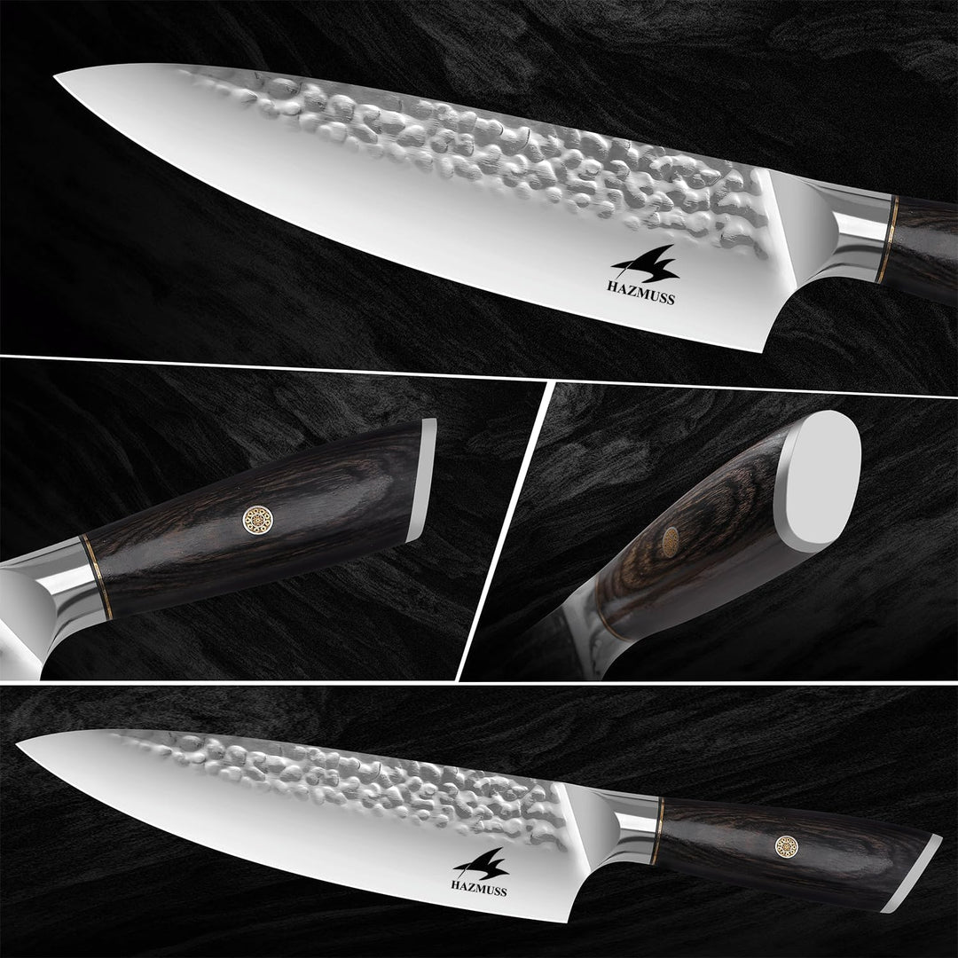 Professionelles Gehämmertes Kochmesser, 20,5 cm Klinge aus Kohlenstoffreichen Edelstahl, Unverzichtb
