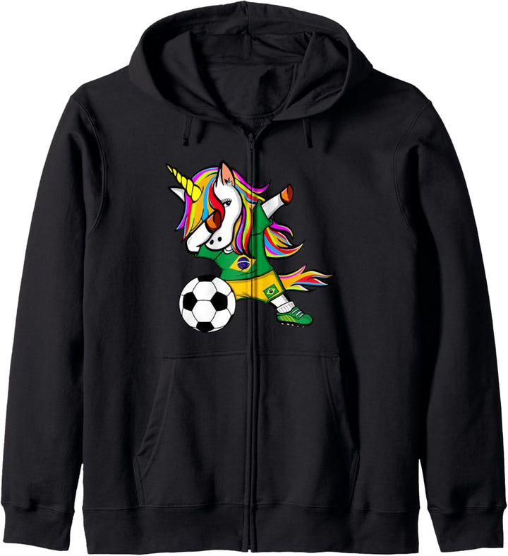 Dabbing Einhorn Brasilien Fussball Fans Trikot Brazilian Football Kapuzenjacke