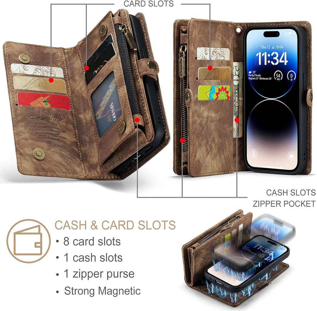 UFinetech iPhone 14 Pro Hülle, Flip Leder TPU Stossfest Kartenfach Tasche Handyhülle iPhone 14 Pro (