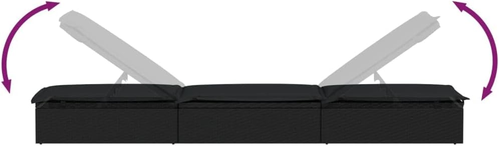 vidaXL Sonnenliegen 2 STK. mit Tisch Schwarz Poly Rattan, Schwarz