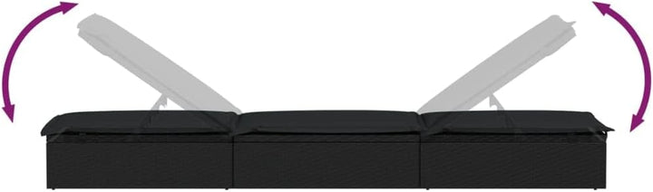 vidaXL Sonnenliegen 2 STK. mit Tisch Schwarz Poly Rattan, Schwarz
