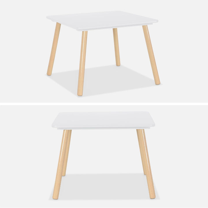 sweeek - Quadratischer Kindertisch mit 2 Stühlen, Beine aus Kiefernholz - Judith Weiss, Weiss