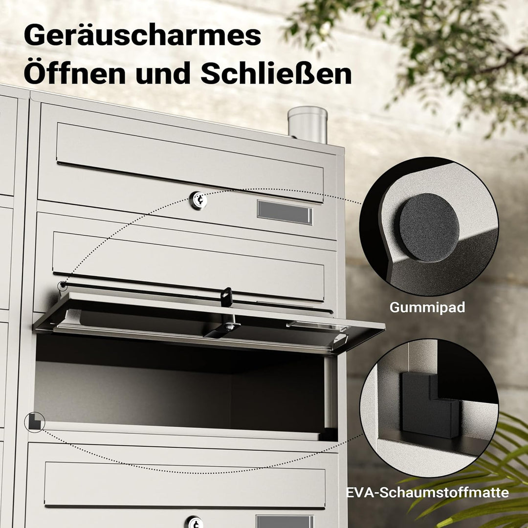Wiltec 10er Briefkastenanlage Edelstahl 945 x 270 x 1500 mm, Standbriefkasten mit 2x5 Fächern, Schlü