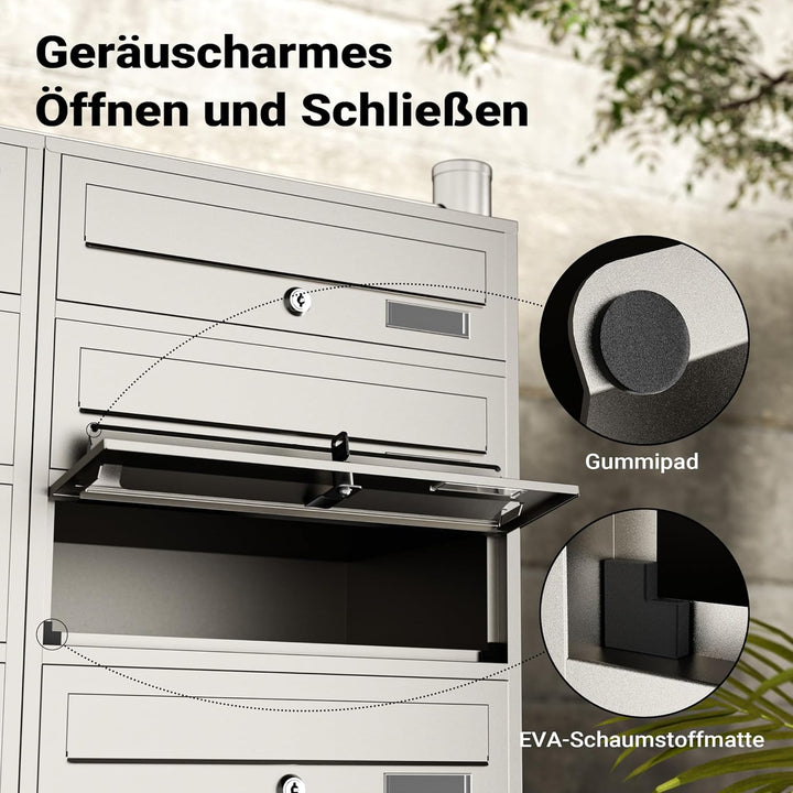 Wiltec 10er Briefkastenanlage Edelstahl 945 x 270 x 1500 mm, Standbriefkasten mit 2x5 Fächern, Schlü