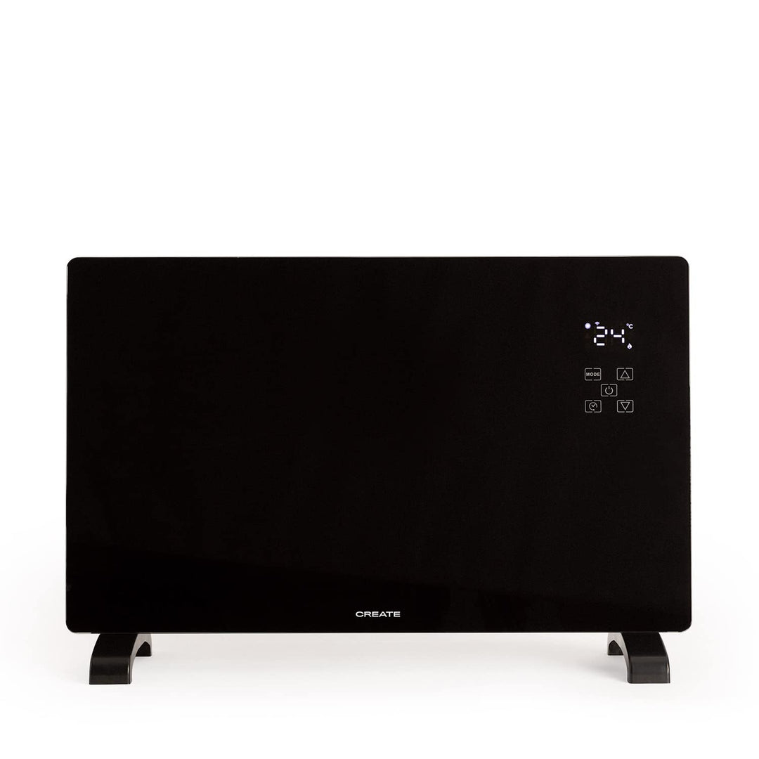 CREATE/WARM CRYSTAL 2500W / Schwarzer elektrischer Glaskonvektor, WiFi, einstellbare Leistung, leise