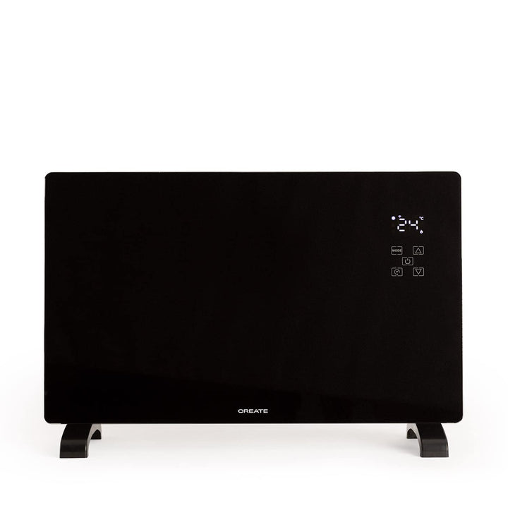 CREATE/WARM CRYSTAL 2500W / Schwarzer elektrischer Glaskonvektor, WiFi, einstellbare Leistung, leise