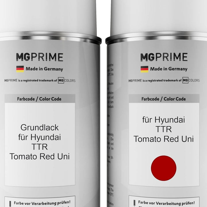 MG PRIME Autolack Sprühdosen Set für Hyundai TTR Tomato Red Uni Grundlack Basislack Klarlack Spraydo