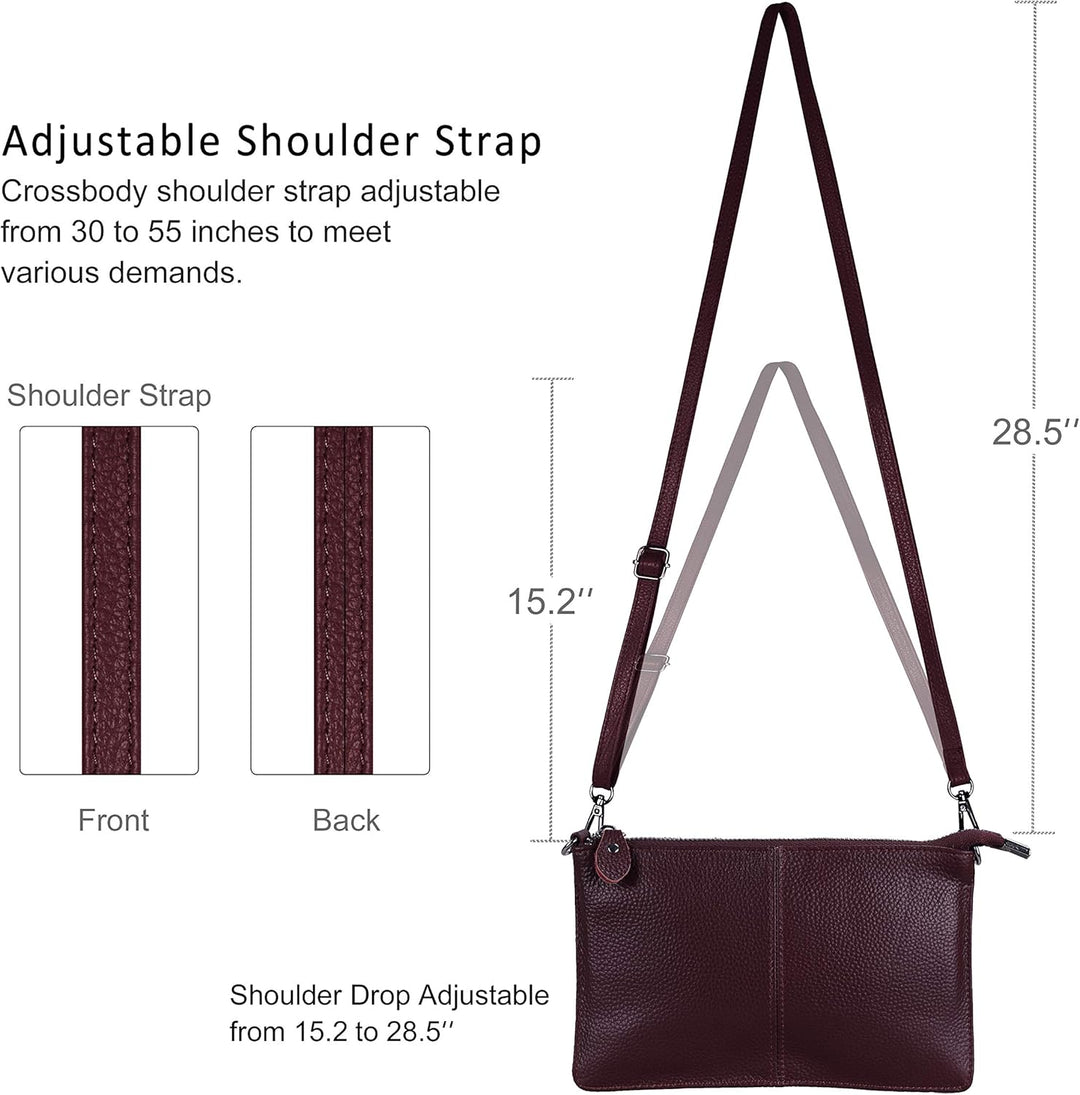 Befen Leder-Clutch, Geldbörse, kleine Umhängetasche für Damen Burgunderfarben, Burgunderfarben