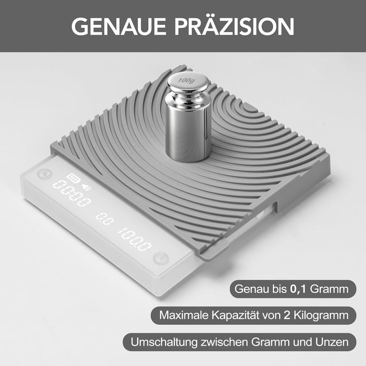 Black Mirror Mini TIMEMORE, Espresso-Waage mit Durchflussfunktions, tragbare Kaffeewaage, 2 kg/0,1 g