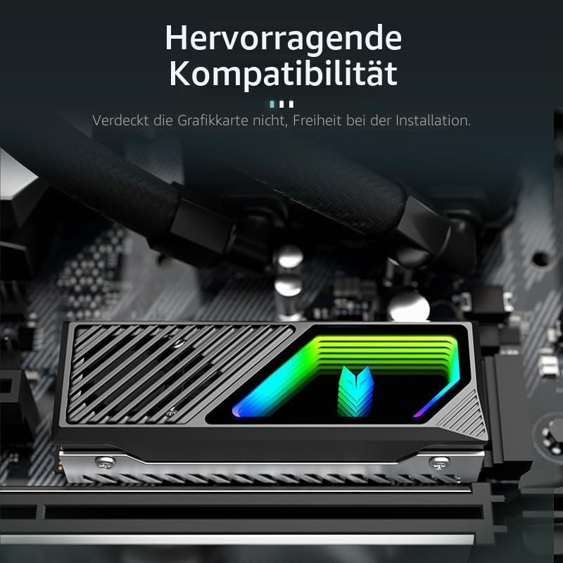 RGB Sync M.2 NVMe SSD Kühlkörper mit eingebautem Lüfter, Hochleistungskühlung, dynamische LED-Beleuc