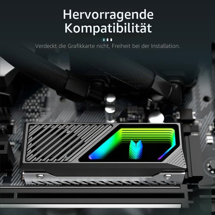 RGB Sync M.2 NVMe SSD Kühlkörper mit eingebautem Lüfter, Hochleistungskühlung, dynamische LED-Beleuc
