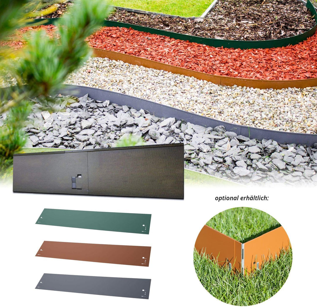 Rasenkante, Beeteinfassung und Wegbegrenzung aus Metall 13,5 cm x 1,20 m; 3,45 m; 5,70 m; 11,40 m; 2
