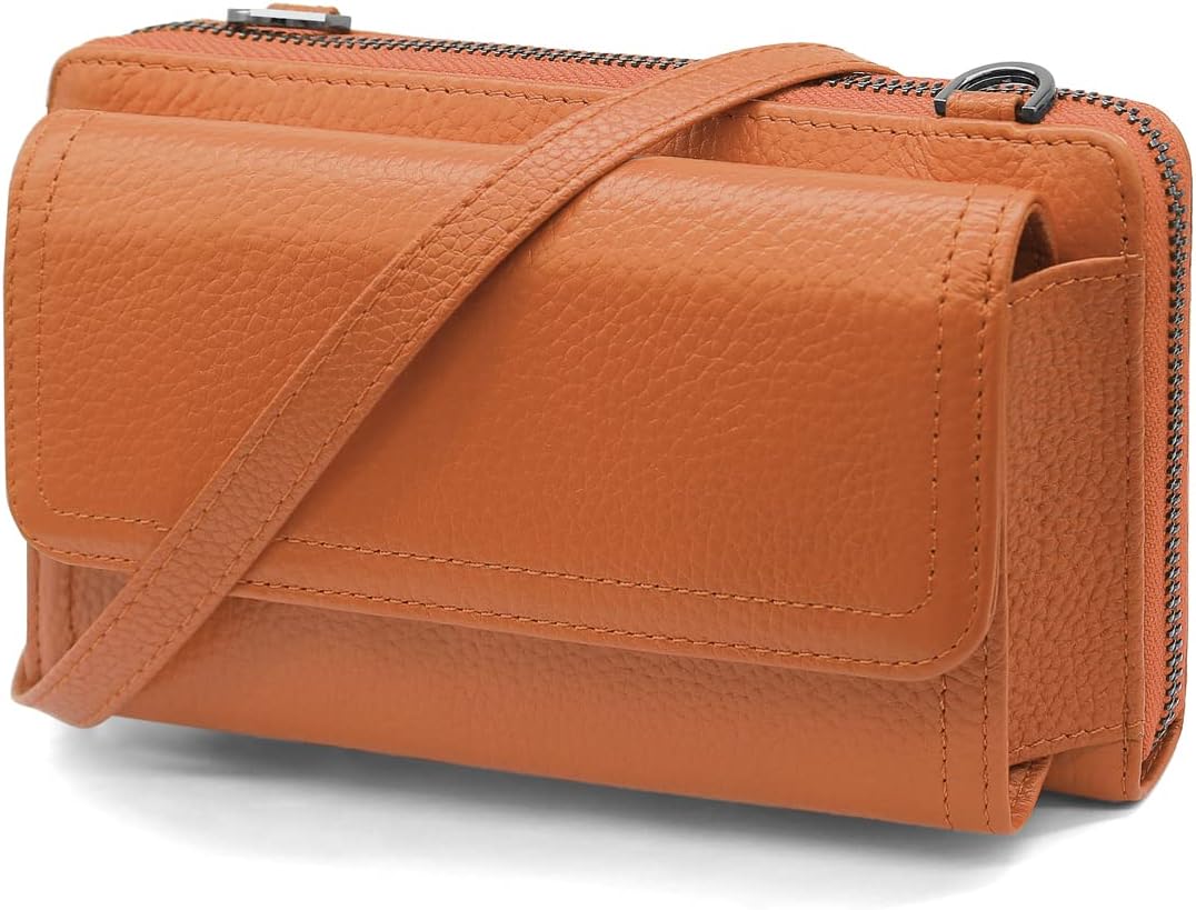 YERUUE Kleine Handy Umhängetasche, Damen Kleine Umhängetasche RFID Schutz Geldbeutel Echtes Leder Cr