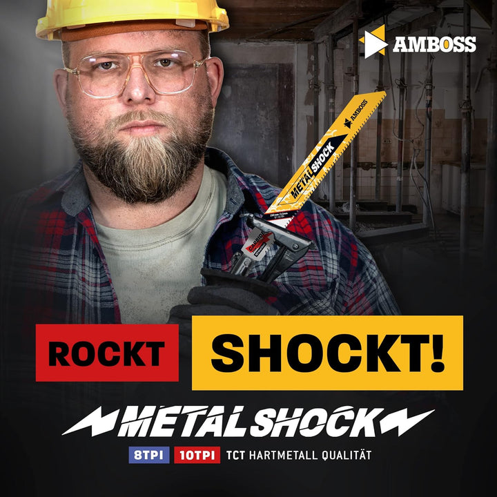 AMBOSS METAL SHOCK - 3x Säbelsägeblatt Länge 230 mm / 10 ZpZ - ideal für Abriss / Aufbau / Demontage