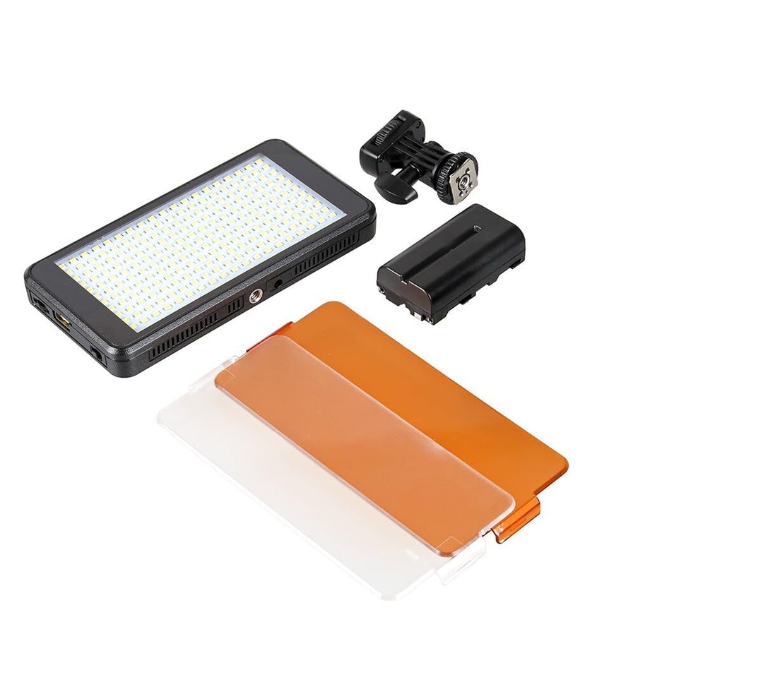 ayex Extraflache dimmbare Videoleuchte mit 228 LEDs und Power Bank Funktion mit Diffusoren und Neige