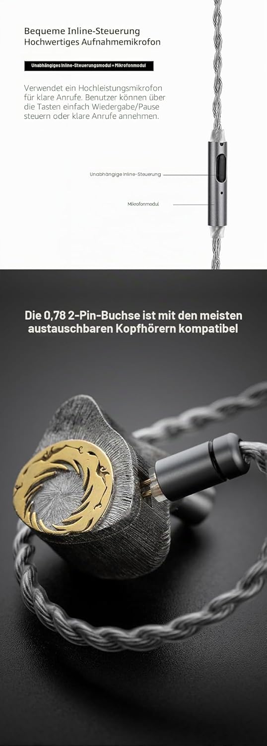 Moondrop MC2 Mikrofon-Upgrade-Kabel, 3,5 mm, 0,78 mm, 2-polig, Upgrade-Kabel für Kopfhörer
