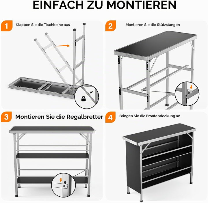 Bonnlo Campingtisch aus Aluminium, Klappbarer Outdoor Bartisch, Leicht &amp; Tragbar, 2-stufige Ablage m