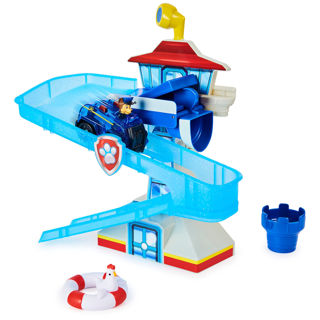 PAW Patrol 6060970 Adventure Bay Spielset mit beleuchtetem Jagdfahrzeug, Badespielzeug für Kinder ab