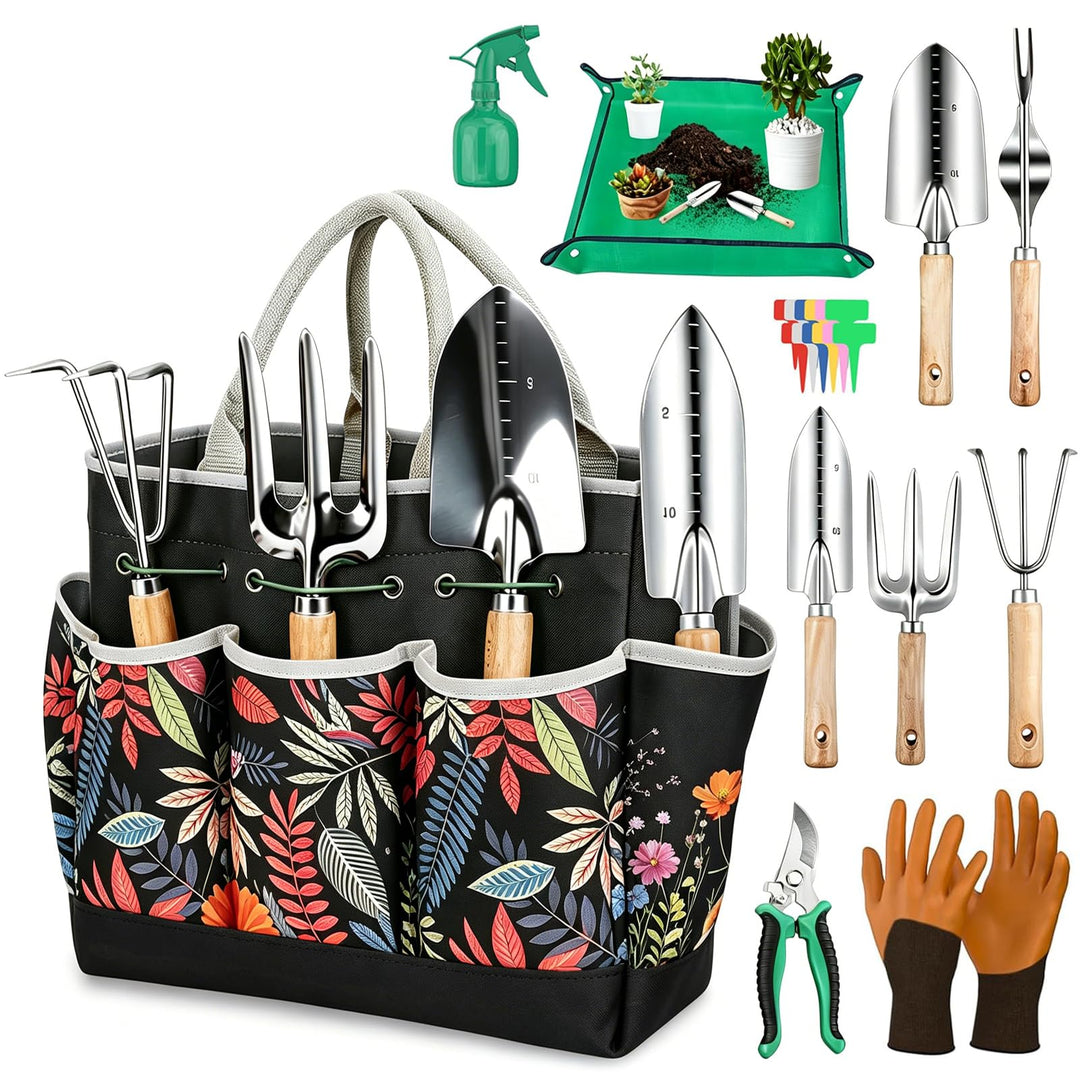 Gartenwerkzeug Set 12 teilig Edelstahl – Robustes Gartengeräte Set mit ergonomischen Griffen, Garten