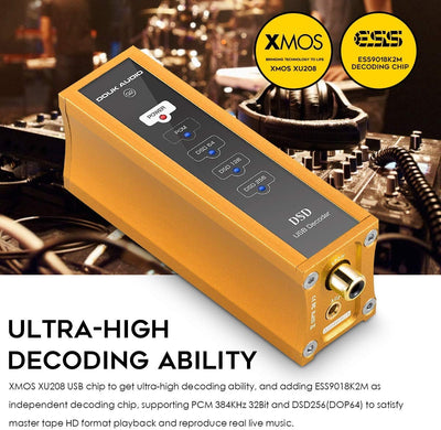 Douk Audio Q2 Mini DAC XMOS XU208 USB Audio Converter Coaxial Digital Interface DSD256 (Gold), Gold