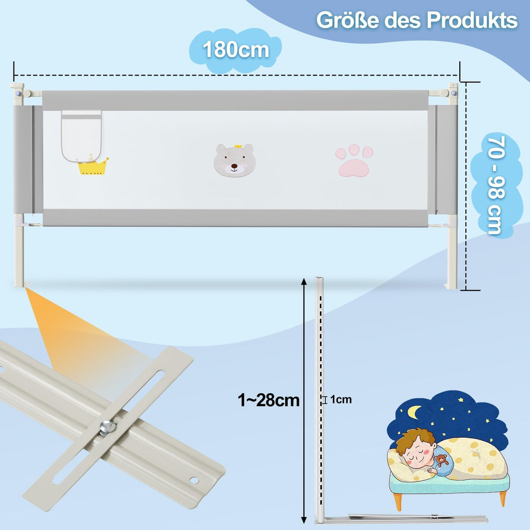Ansobea 180cm Bettgitter｜Bettschutzgitter für Kinder｜Kinderbettgitter faltbar Kleinkindgitter｜Kinder