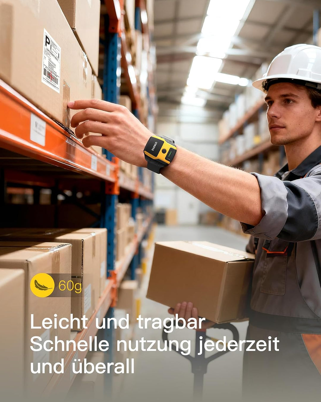 Inateck Barcode Scanner Kabellos Armbanduhr-Stil, 1D 2D QR, Bluetooth, USBC | Ultraleichter, Sprachs