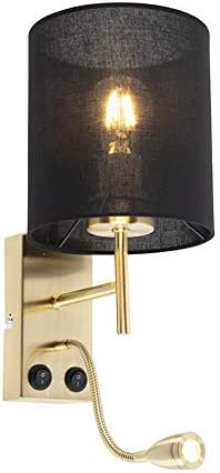 Qazqa - Art Deco Art Deco Wandlampe Gold I Messing mit schwarzem Baumwollschirm - Stacca I Wohnzimme