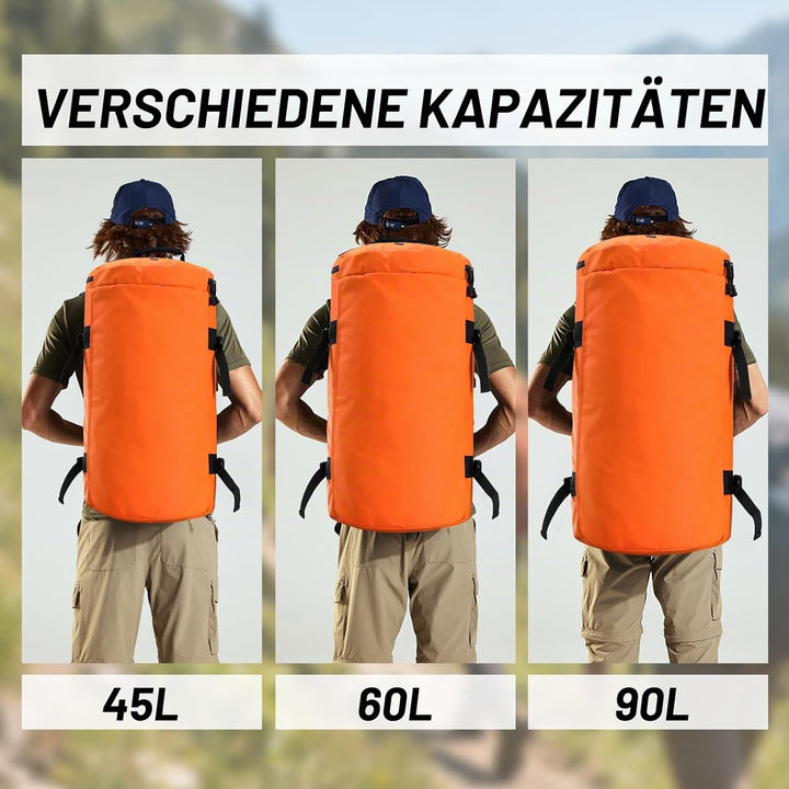 MIER Grosse Sporttasche wasserdicht Sportrucksack mit Schuhfach umwandelbar in Rucksack, 45L/60L/90L